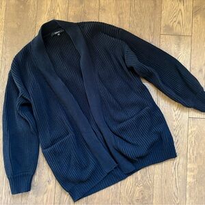 Quince Black Chunky Rib Knit Oversized Sweater Cardigan Fall Autumn